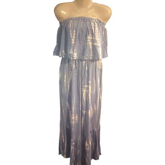 Japan strapless tie-dyed wide ruffled leg jumpsuit - Picture 1 of 10